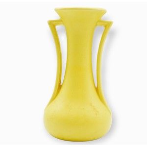 McCoy Double Handle Vase Mottled Yellow  with Brown Spots 9" tall USA Vintage